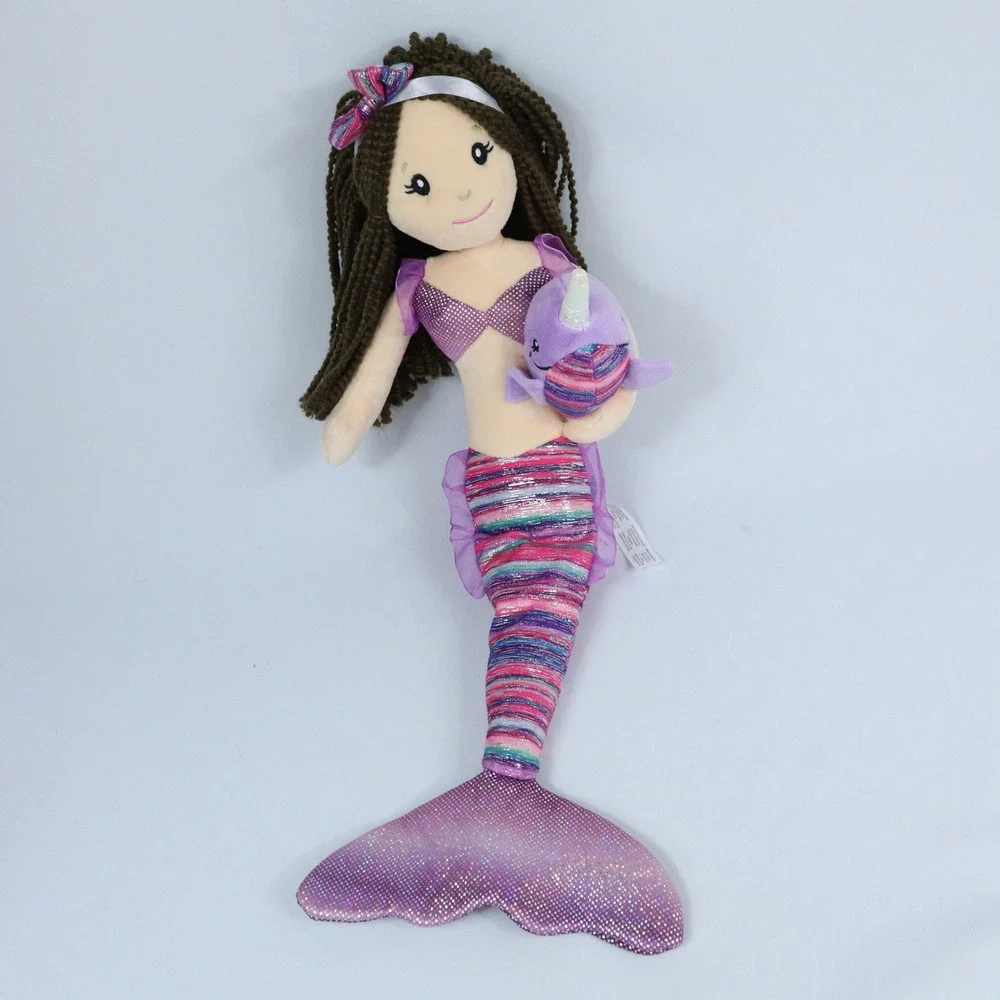 The Petting Zoo Purple Mermaid with Narwhal Brown Hair Shimmer Plush Stuffed Toy